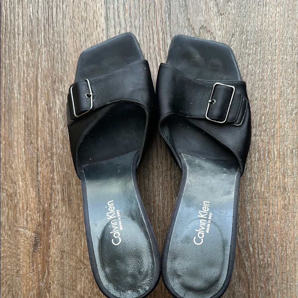 Calvin Klein Black Buckle Mules